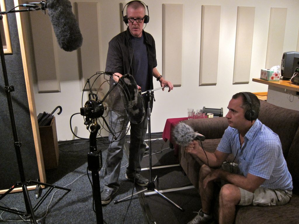 Wayne (l) & Fabian recording fan for Plaza Hotel (photo Jenny Ward)