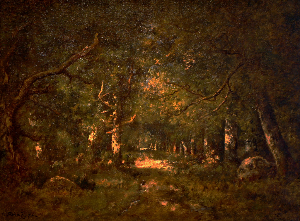 Forest Scene by Narcisse Diaz de la Peña, photo by flickr user Cliff. Used under Creative Commons license. Click image to view source.