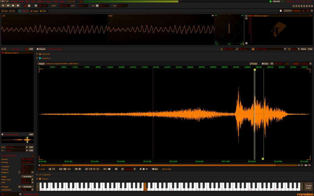 One small section of the reference sample ping-pong looped for easier analysis 