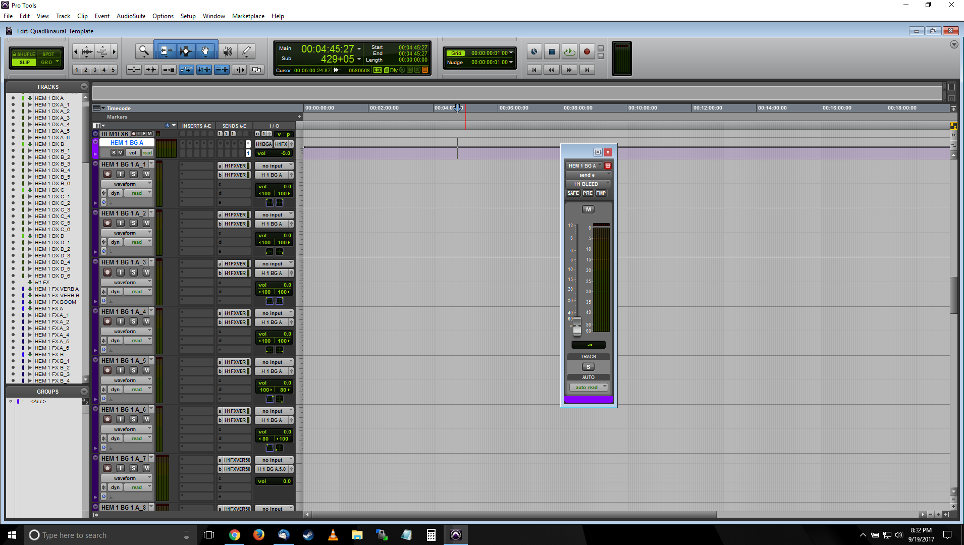 A screenshot of Pro Tools showing the BG predub