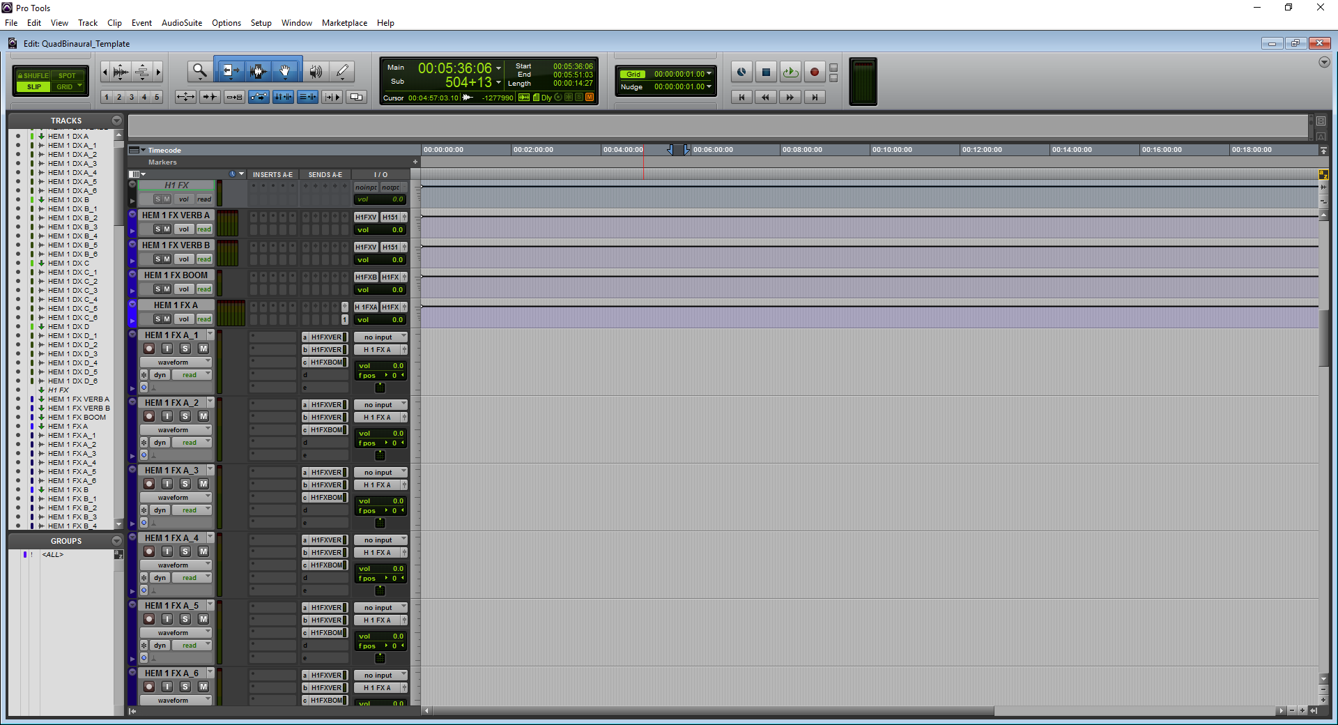 A screenshot of Pro Tools showing the FX predub