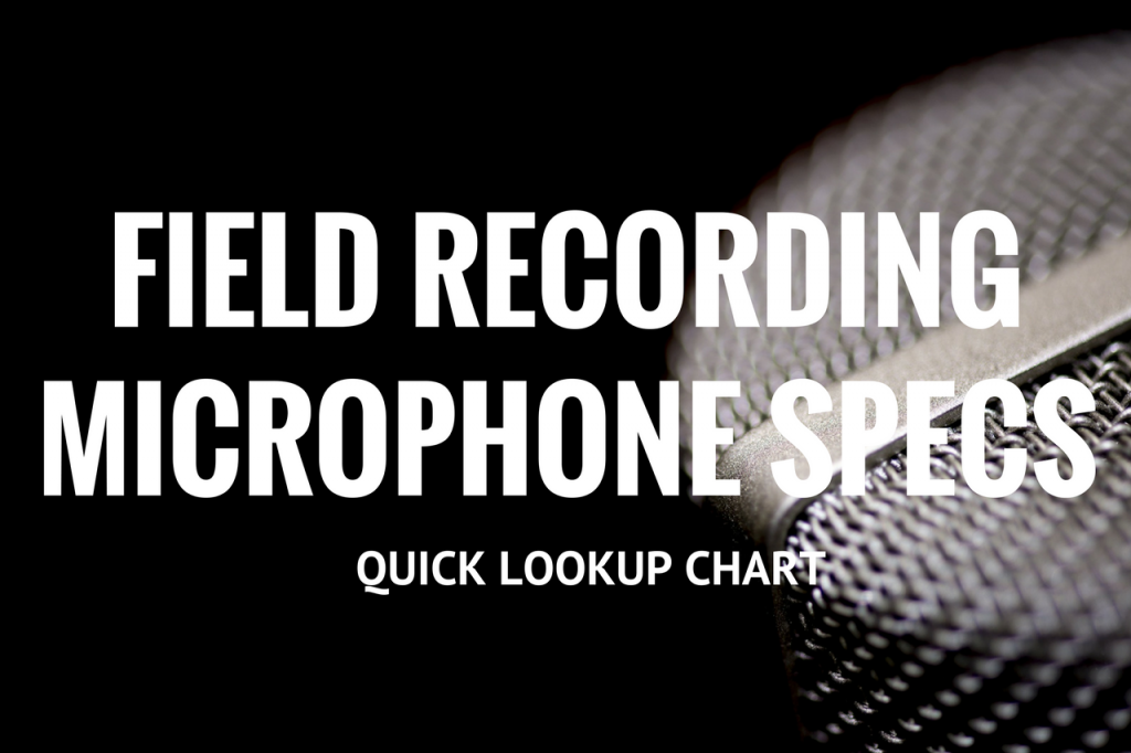 In bold letters: Field Recording Microphone Specs Quick Lookup Chart