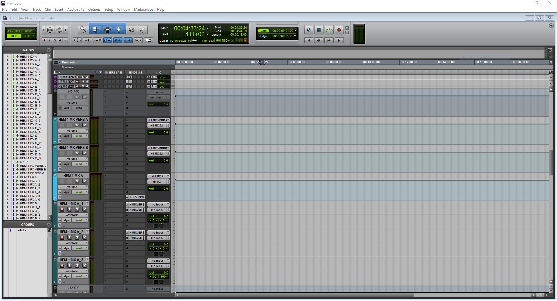 A screenshot of Pro Tools showing the MX predub